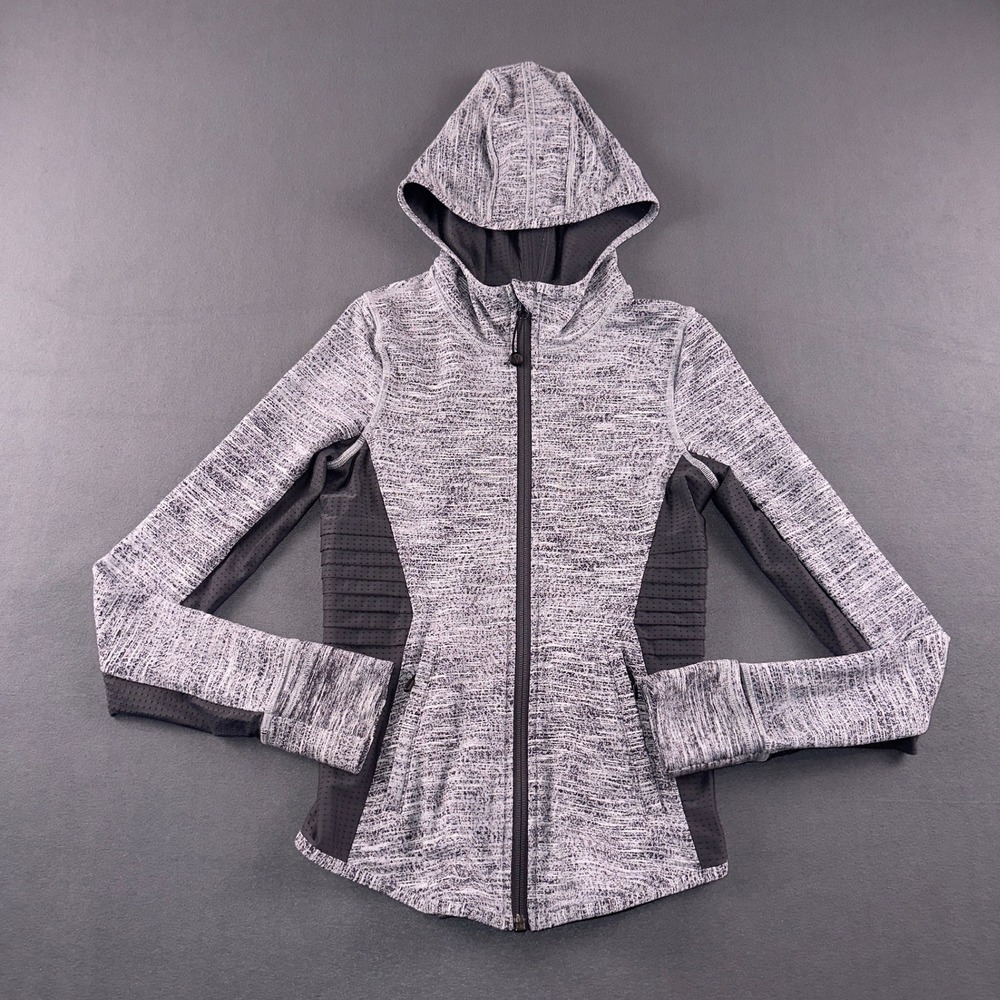 Ivivva Lululemon Girls Size 10 Gray Space Dye Mesh Full Zip Hoodie Thumbholes